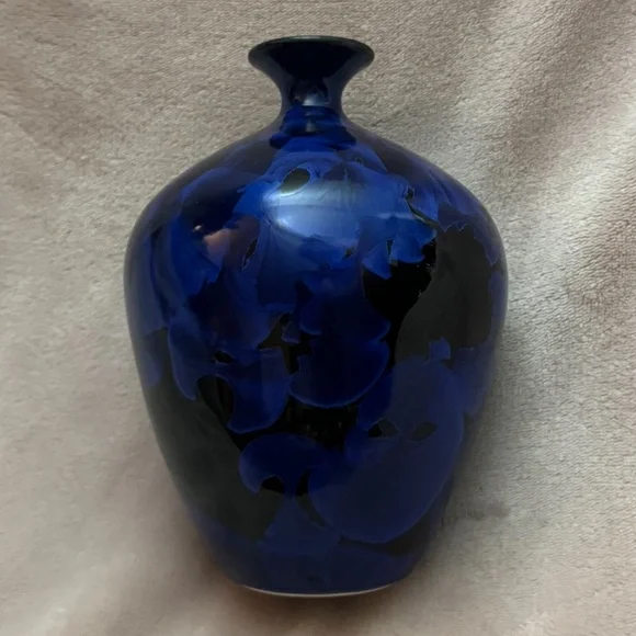 Mary Burton Studio Art Pottery Cobalt Blue Crystalline Vase 9” Artist Signed